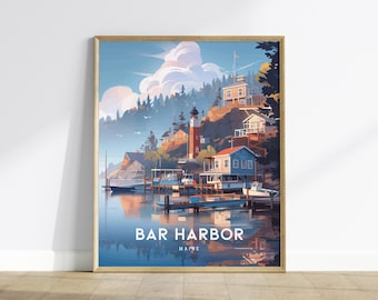 Bar Harbor Maine Poster: Coastal Travel Art, Framed or Unframed