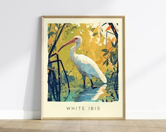 White Ibis Poster Wall Art, Florida Bird Print, Mangrove Wildlife Art, Florida Nature Poster, Bird Art Print, Florida Wildlife Home Decor