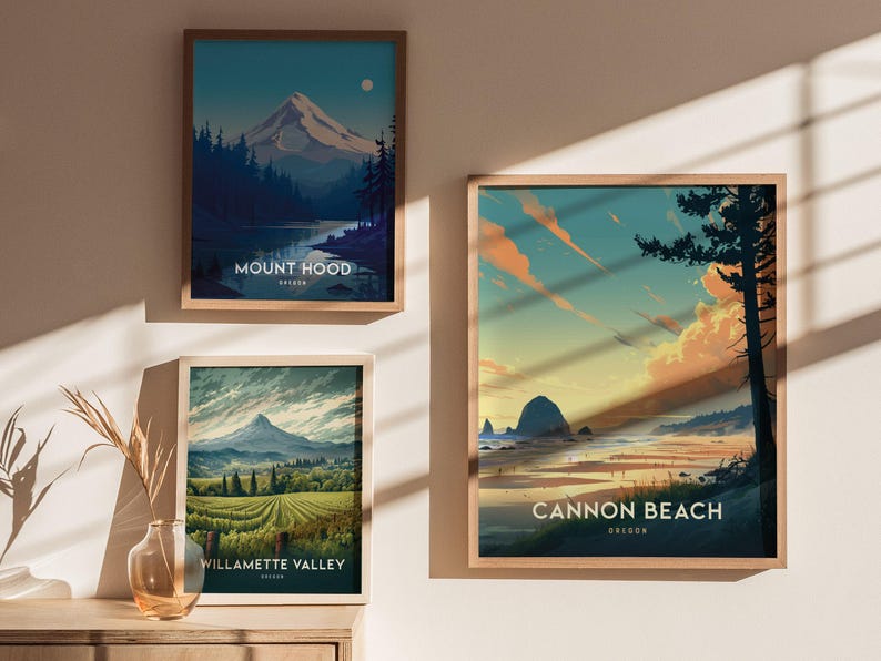 Cannon Beach Oregon Poster: Haystack Rock Coastal Art, Pacific Northwest Print, Oregon Coast Gift, Beach Decor, Vintage, Framed or Unframed image 3