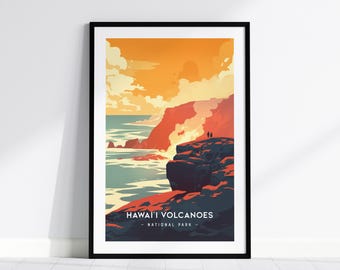 Póster del Parque Nacional de los Volcanes de Hawái: Arte minimalista de volcanes, con o sin marco