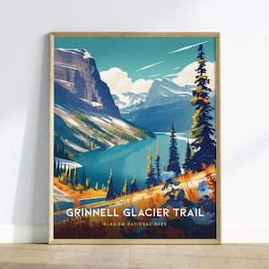 Trilha da Geleira Grinnell - Pôster de viagem emoldurado do Parque Nacional Glacier, pôster de Glacier Montana, decoração de viagem personalizada para parques nacionais