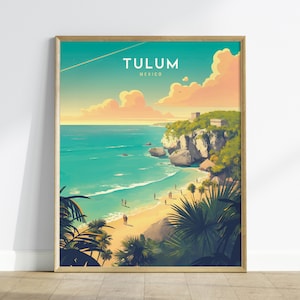 Tulum Mexico Travel Poster: Beach & Mayan Ruins Art
