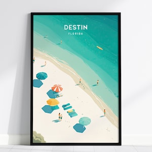 Destin, Florida Framed Wall Art - Panhandle Gulf Coast Beach Travel Poster Print Pensacola Vacation Cottage Home Decor Artwork Gift