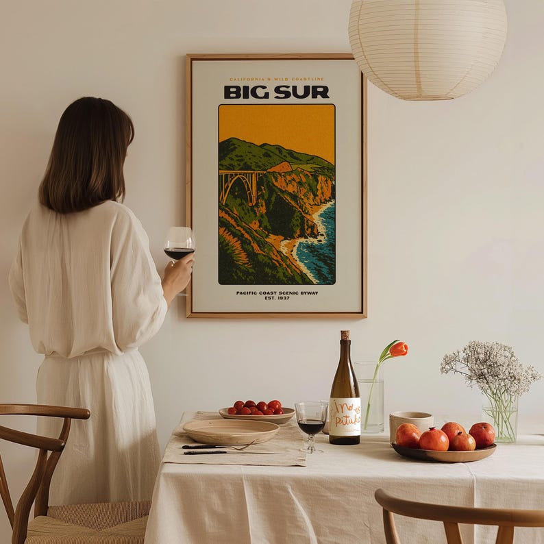 Vintage Big Sur-reisposter: kunstafdruk kust van Californië afbeelding 8