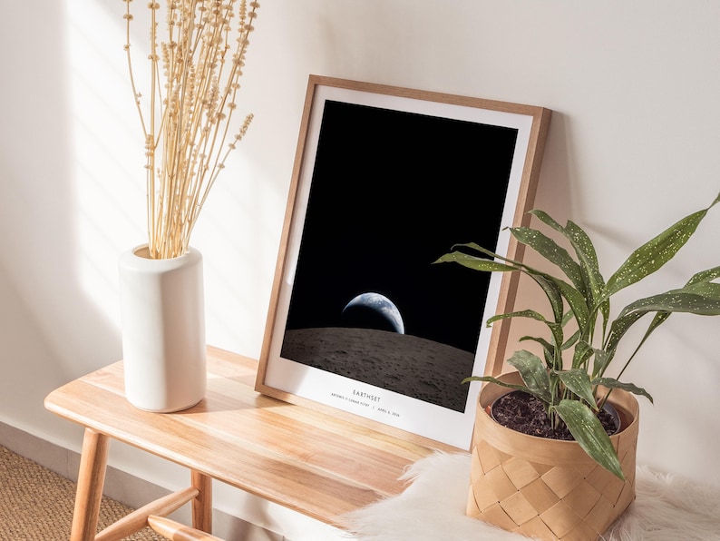 Earthset NASA ready hang framed Artemis II lunar flyby poster Earth Moon crater space wall decor