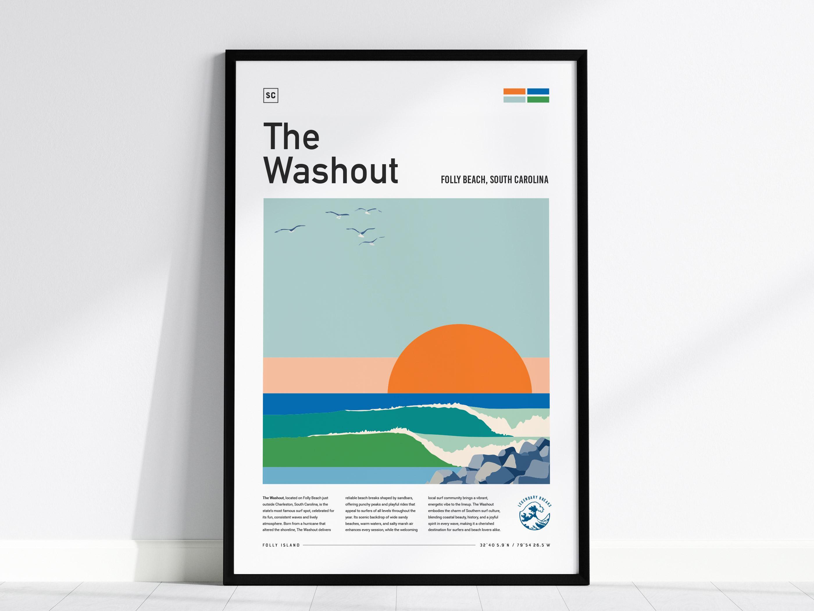 The Washout Surf Print: Folly Beach South Carolina Surfing Wall