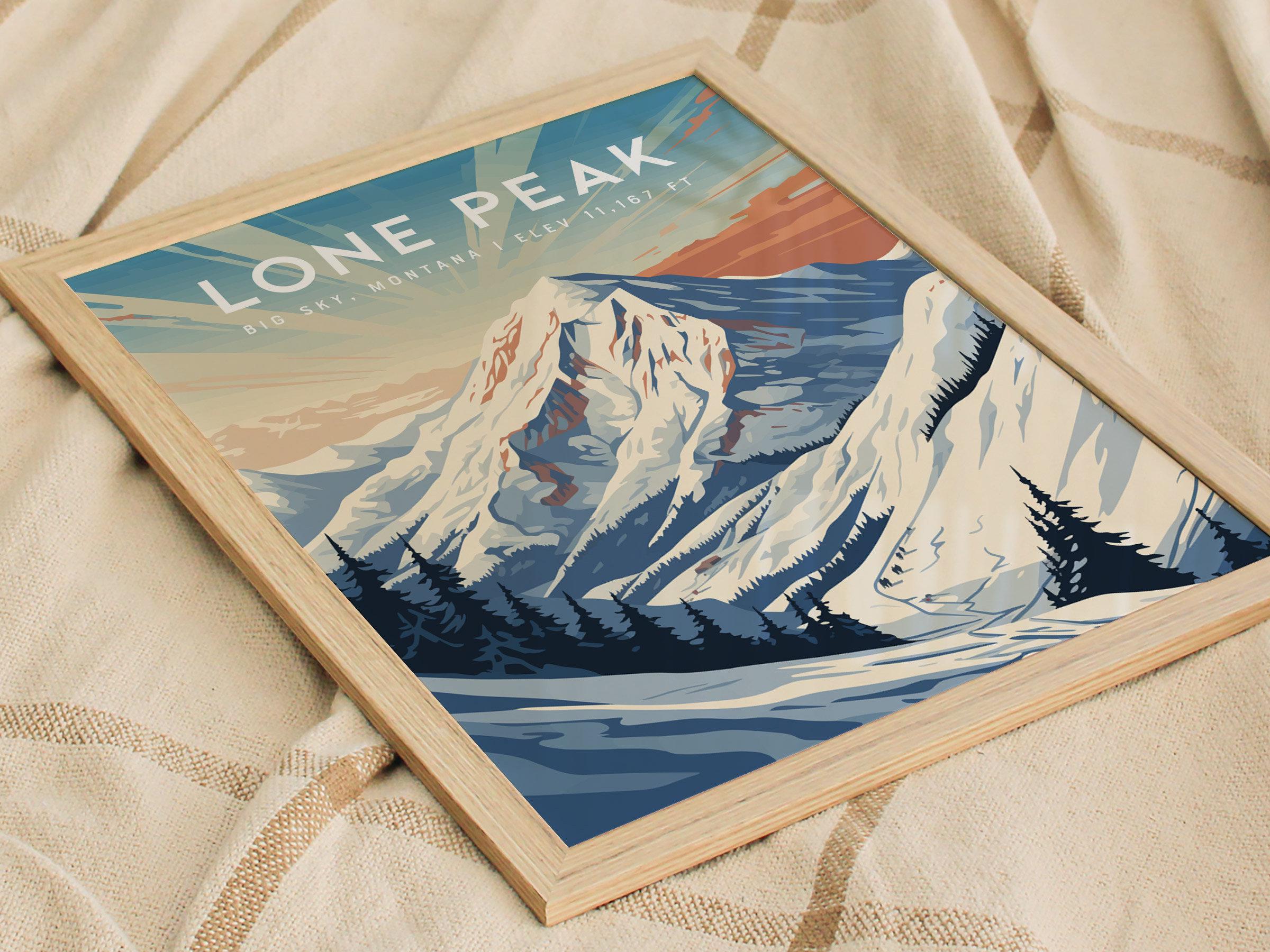 Big Sky Montana Poster: Lone Peak Ski Resort Art, Vintage Ski