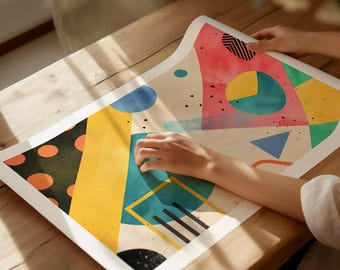 90年代の抽象芸術の額入りポスター：レトロな幾何学的デザイン - Etsy 日本