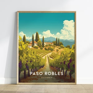 Paso Robles California Wine Country Wall Art | Paso Robles Framed Artwork Poster, Travel Winery Vineyard SoCal Home Gift Decor, Airbnb Decor