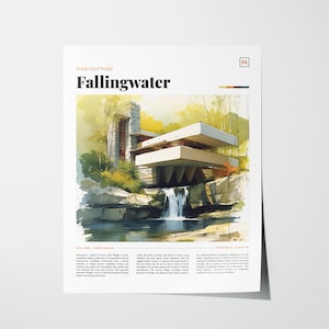 Fallingwater Print: Frank Lloyd Wright Architecture, Mid-Century Modern (Digital Download