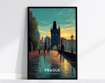 Póster de viaje a Praga: Lámina artística del Puente de Carlos, República Checa, Arte mural de Praga, Decoración de pared de Praga, Viajes a Praga, Regalo de cumpleaños