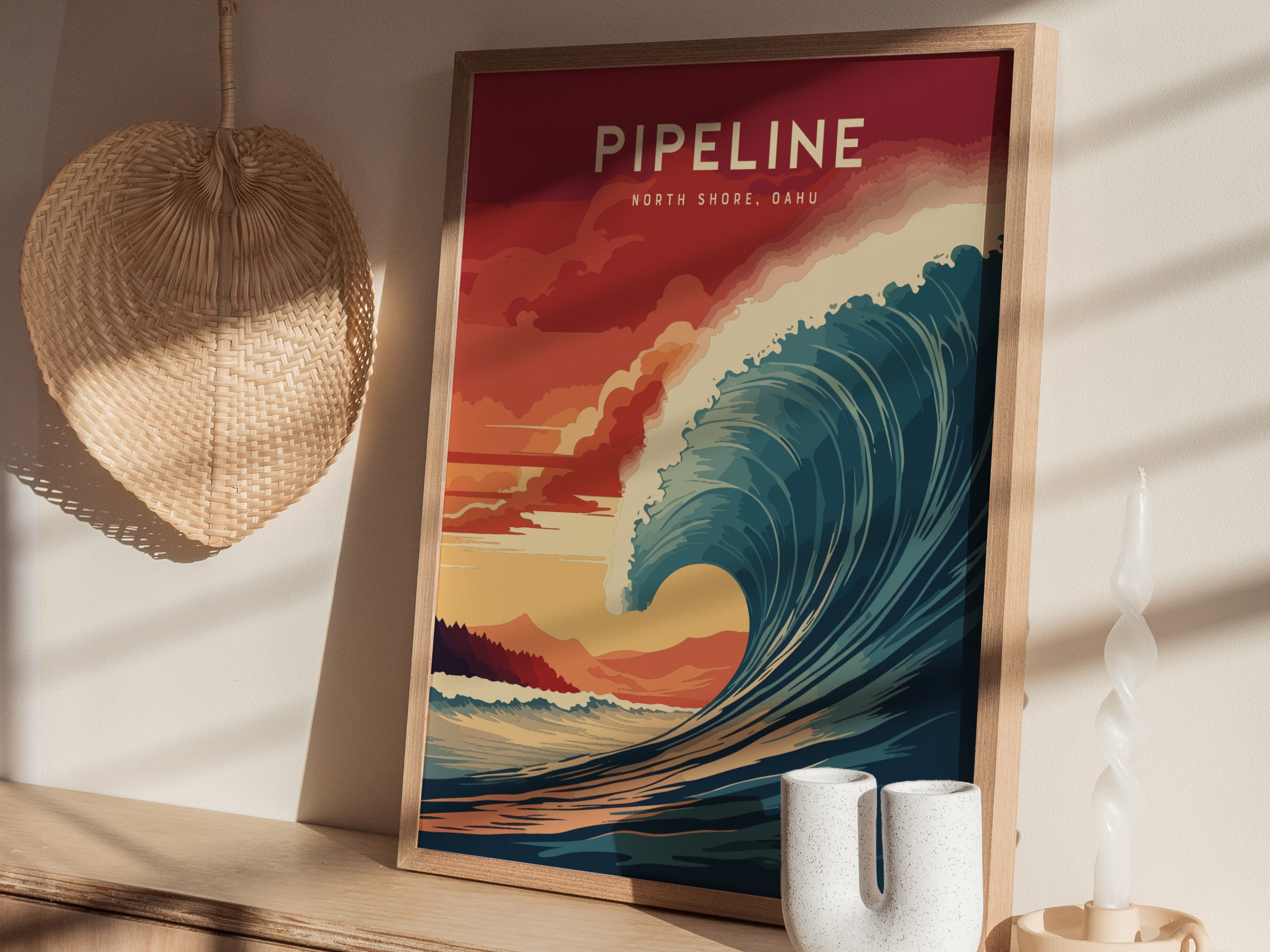 Pipeline North Shore Oahu Framed Wave Poster: Hawaii Surf