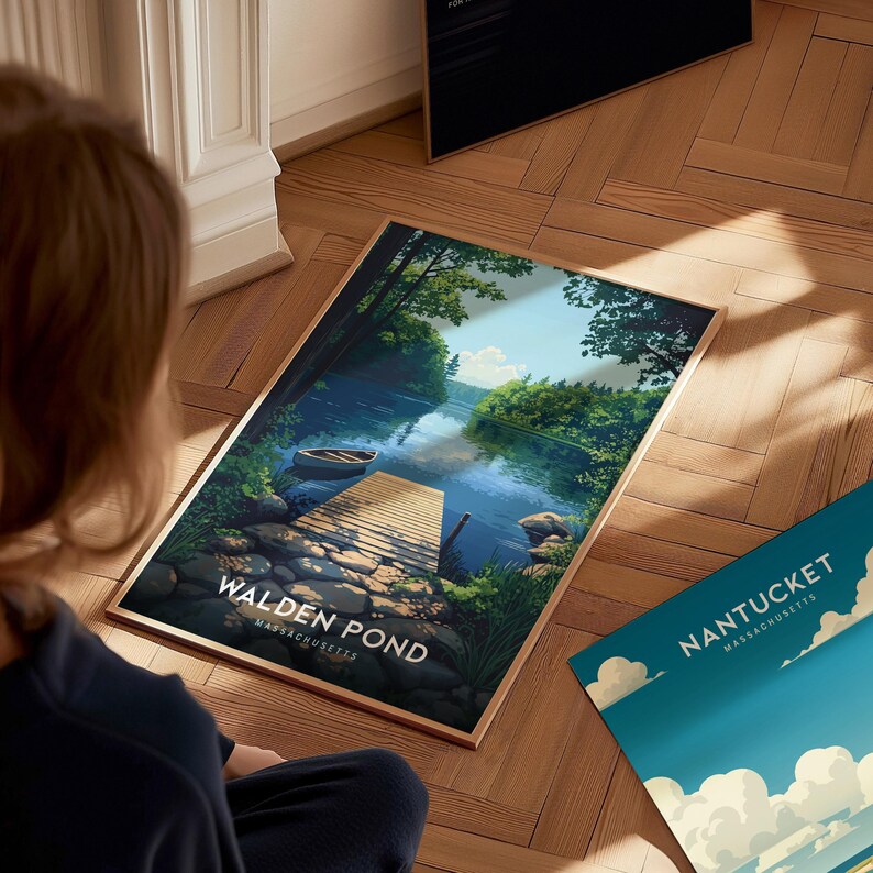 Poster Walden Pond Massachusetts: op Thoreau geïnspireerde muurkunst uit New England afbeelding 10