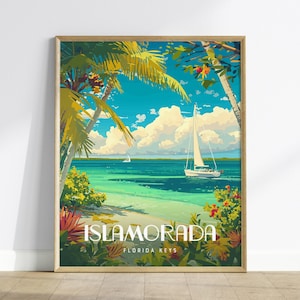 Islamorada Poster: Florida Keys Art Print, Tropical Beach Wall Decor, Sailboat Art, Key Largo Coastal Travel Poster, Framed or Unframed