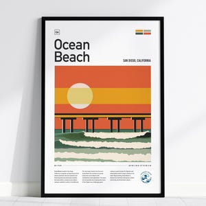 Ocean Beach San Diego Surf Spot Framed Poster, Socal California OB Surfer Wall Art, CA Travel Print House Modern Design Surfing Wave Gift