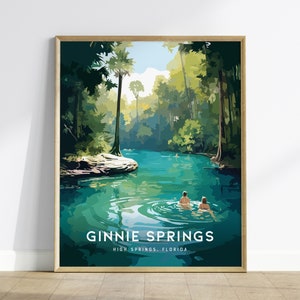 Ginnie Springs, High Springs, Florida - Wall Art Poster Design Travel Camping Swimming Wilderness Nature Hiker Explorer Adventure Print Gift