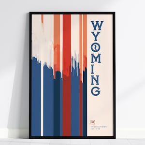 Póster de Wyoming, Estados Unidos: póster minimalista con paisaje del estado de la igualdad, disponible enmarcado o sin marco, ideal para decoración moderna y rústica