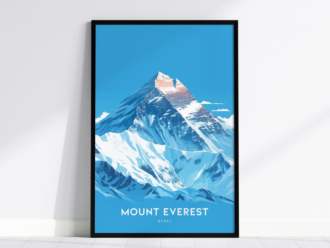 Mount Everest Poster: Nepal Mountain Landscape Art, Framed