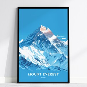 Mount Everest Poster: Nepal Mountain Landscape Art, Framed