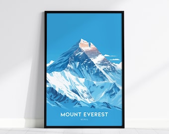 Mount Everest Poster: Nepal Mountain Landscape Art, Framed/Unframed