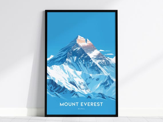 Mount Everest Poster: Nepal Mountain Landscape Art, Framed