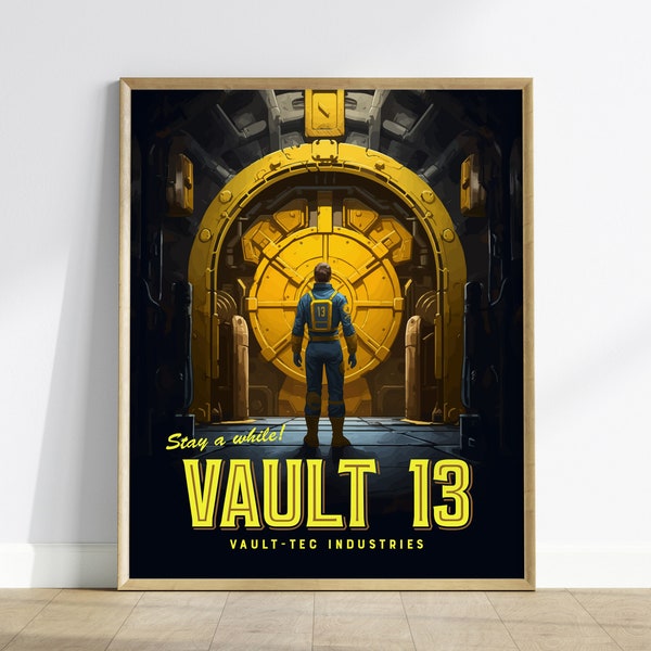 Fallout Game Fan Vault 13 Framed Wall Art | Apocalyptic Gamer Poster Design, Nuclear Prepper Series Print Gift Set RPG Home Decor Collection