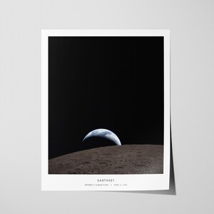 Earthset NASA unframed Artemis II lunar flyby poster Earth setting Moon Ohm crater space artwork