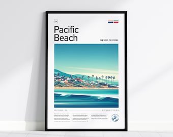 Pacific Beach Surf Poster: San Diego California Travel Art, Framed or Unframed