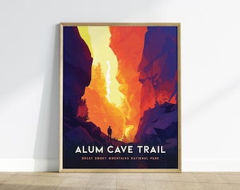 Great Smoky Travel Poster, Alum Cave Trail Great Smoky National Park Poster, National Parks Travel Wall Art Print, Custom Travel Poster