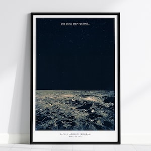 Apollo 12 Moon Landing Poster – Historic NASA Lunar Surface Print, Saturn V Mission, Available Framed/Unframed, Great Space Home Decor