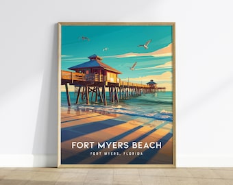 Impressão artística do píer de Fort Myers Beach: pôster de viagem para a costa do Golfo da Flórida