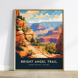 Bright Angel Trail, Grand Canyon National Park, Arizona - Wall Art Poster Design Travel Print Hiker Backpacker Adventure Gift