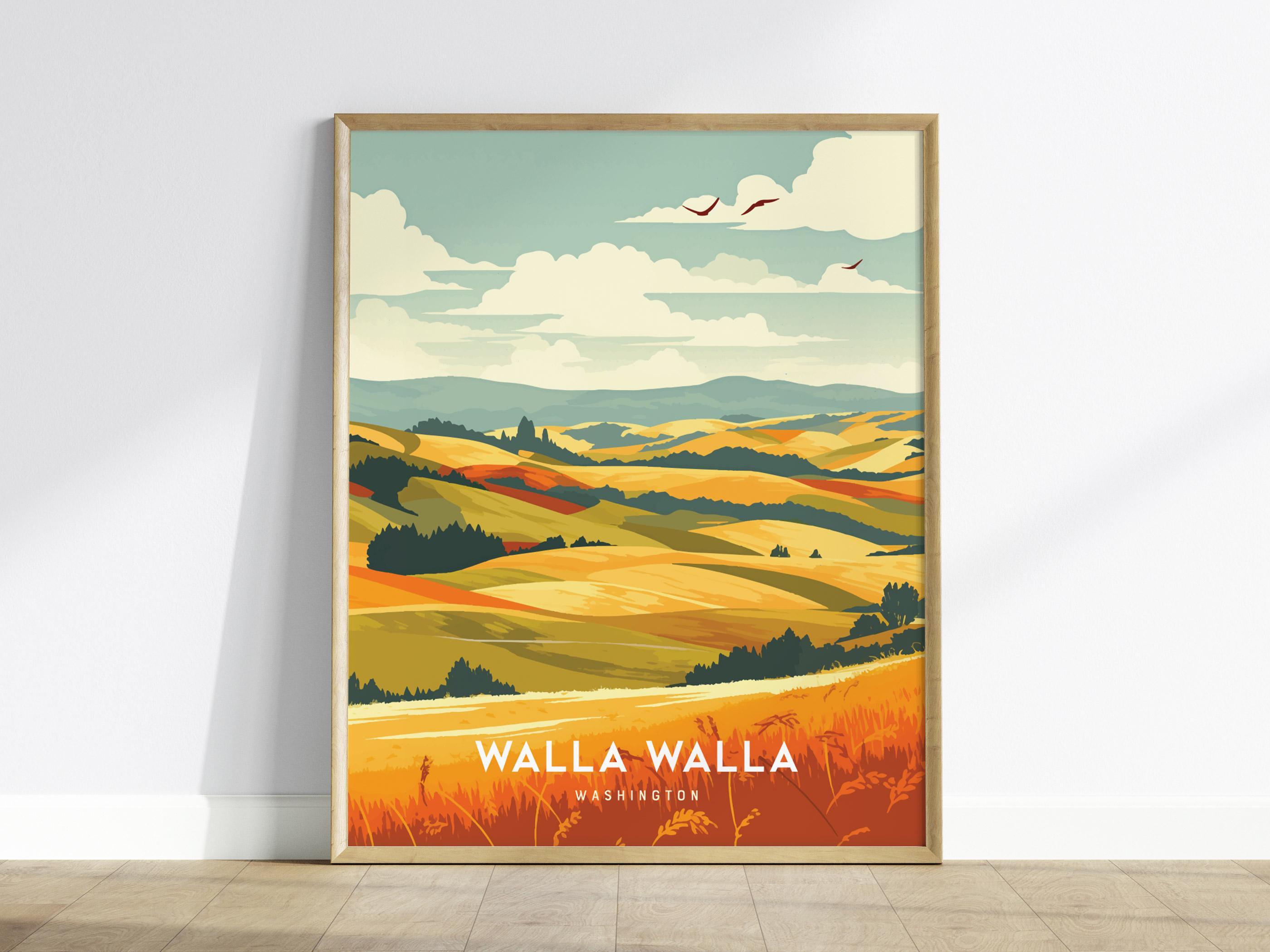 Walla Walla Poster: Washington Wine Country Art, PNW Vineyard