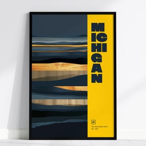 Póster de Wolverine State, Michigan, colores de la Universidad de Michigan, disponible con o sin marco, excelente regalo para el orgullo universitario, decoración de la Universidad de Michigan