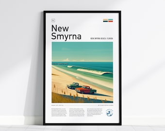 New Smyrna Beach Surf Print: Florida Beach Drive-In Scene, Framed or Unframed Surfer Poster