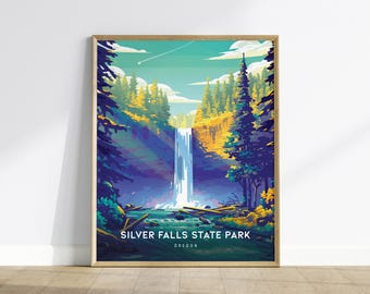 Silver Falls State Park Poster: Oregon Waterfall Landscape Art, Framed or Unframed Print