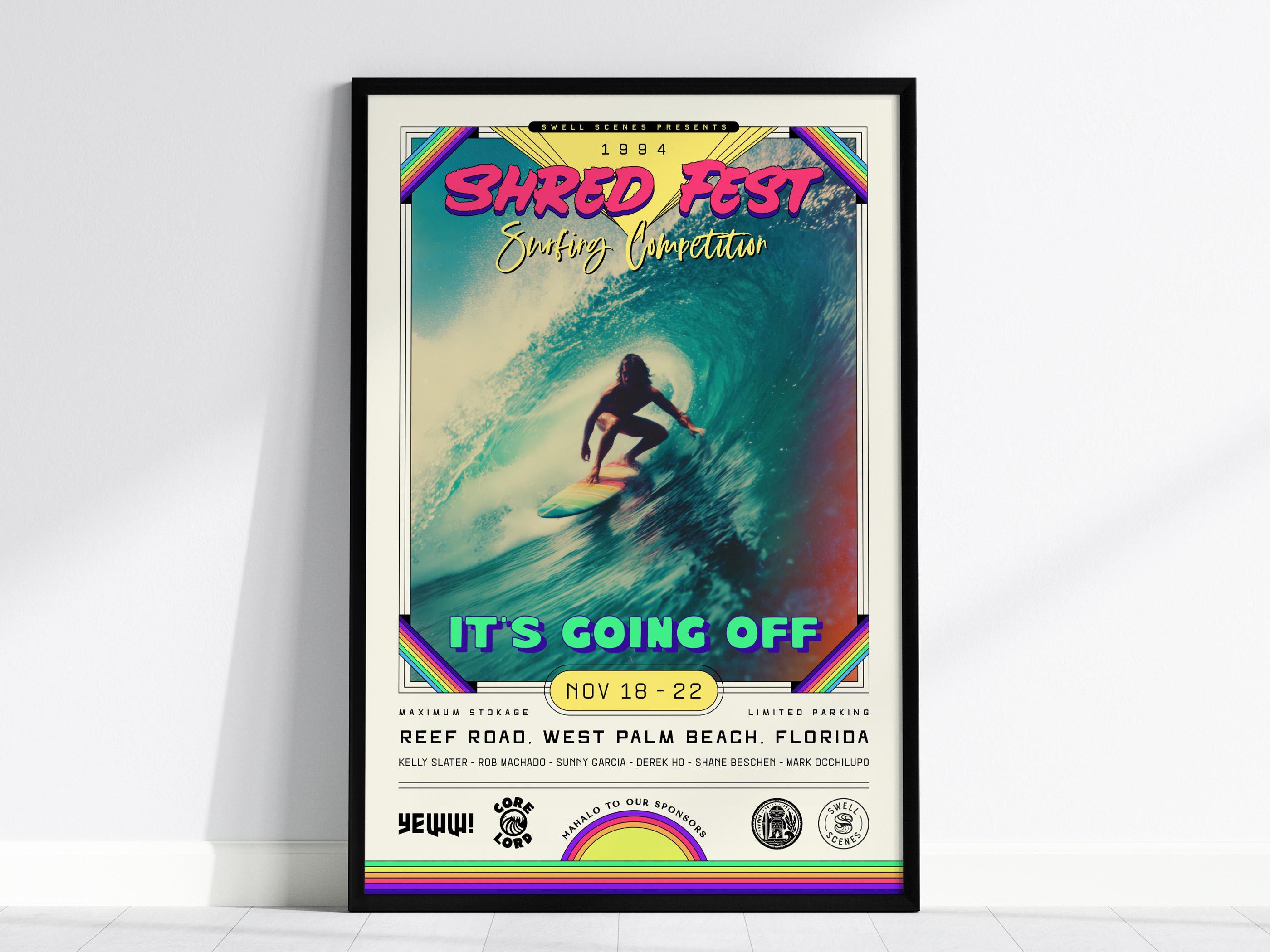 Retro 90s Surf Poster: Shred Fest, Slater & Machado - Etsy