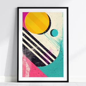 Vintage abstrakte Formen 01, zeitgenössische Kunst gerahmtes Plakat, achtziger Jahre Retro Design modernes Wohndekor-Set
