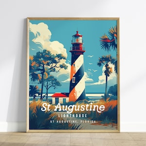 Faro de San Agustín, San Agustín, Florida, arte de pared enmarcado - Póster de viaje del parque estatal de la isla Anastasia, juego de decoración para el hogar y la oficina