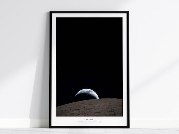 Earthset NASA Poster, Artemis II Lunar Flyby, Moon Earth Photo, Ohm Crater Print, Space Art, NASA Gift, Lunar Photography, Framed Print