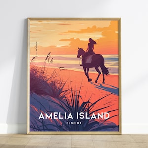 Amelia Island Horseback Riding Print: Florida Beach Sunset Poster