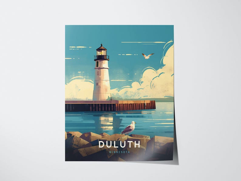 Duluth Lighthouse Poster: Minnesota Lake Superior Wall Art, Framed or Unframed image 2