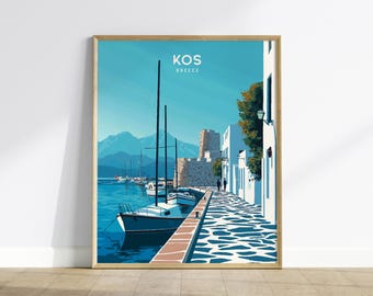 Kos Greece Travel Poster: Minimalist Aegean Island Coastal Art