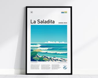 La Saladita Surf Print: Guerrero Mexico Wave Art, Minimalist Style