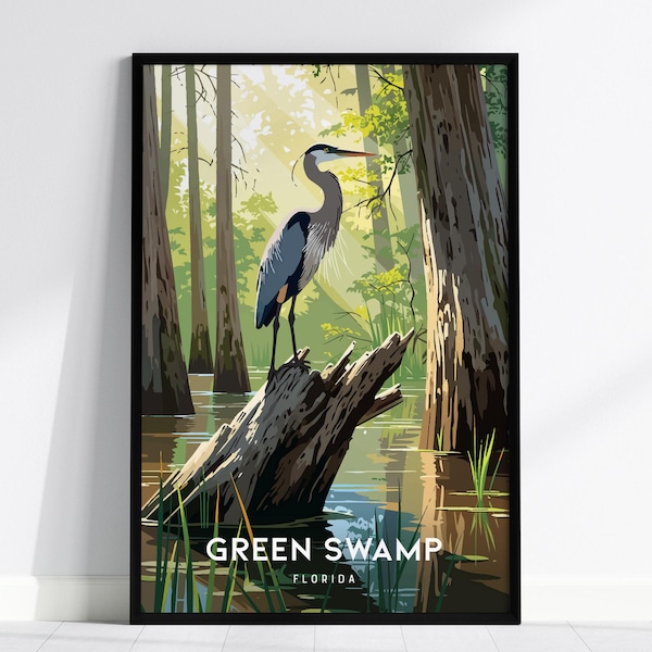 Grünes Sumpf Florida Poster | Sumpfgebiet Landschaft Wandkunst | Gerahmte oder ungerahmt Naturdruck für Wohnkultur