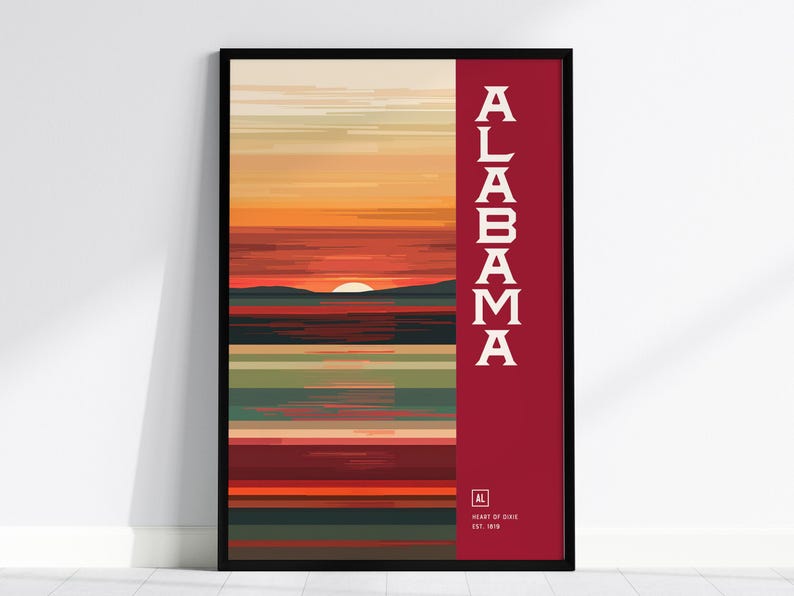 Impresión de arte abstracto de Alabama: póster minimalista en tonos castaños imagen 1