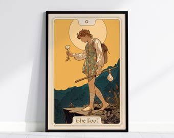 The Fool Tarot Card Poster: Art Nouveau Tarot Print, Divination Wall Art, Witchy Decor, Spiritual Gift, Mystical Art, Fortune Teller, Framed