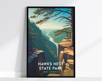 Hawks Nest State Park Poster, West Virginia Wall Art, Framed or Unframed Travel Print