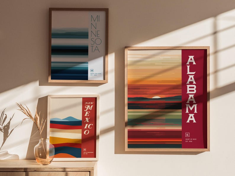 Impresión de arte abstracto de Alabama: póster minimalista en tonos castaños imagen 4