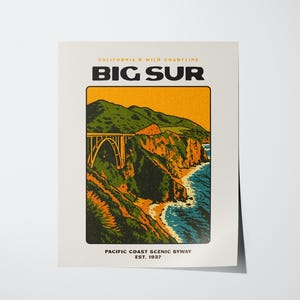 Vintage Big Sur-reisposter: kunstafdruk kust van Californië afbeelding 3